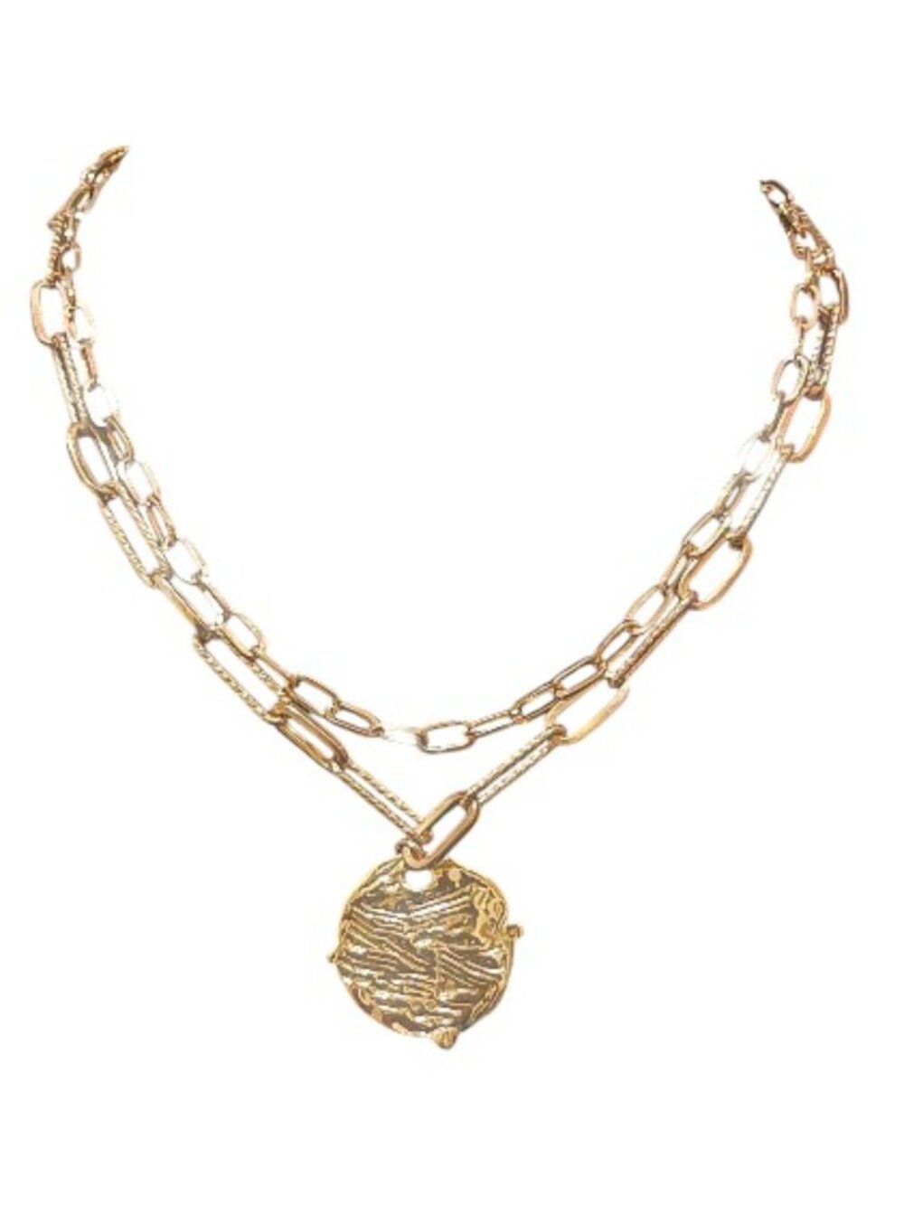 Gold-Plated Medallion Pendant Double Layer Choker Necklace